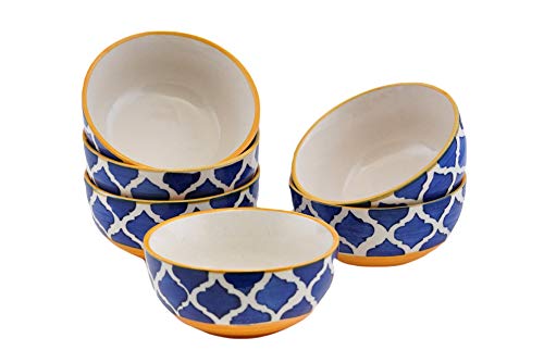 Freakway Hand-Painted Umrao/Moroccan Design Handpainted Bowls Set Ceramic Vegetable Bowl/Dessert Bowl/Soup Bowl (Multicolor, Pack of 6)