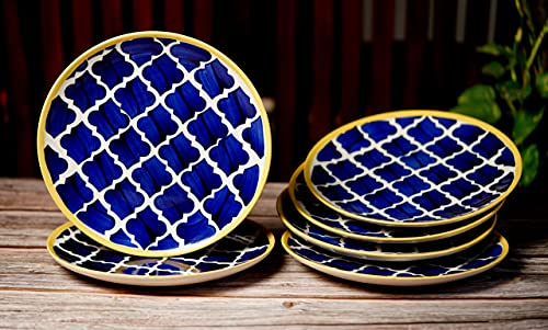 Freakway Moroccan Plates Pair Handpainted Ceramic Dinner Plates Dinnerware Serving Plate Thali Ceramic Plates for Dinner (10 Inch, Set of 6 Pieces, Microwave & Dishwasher Safe)-Premium