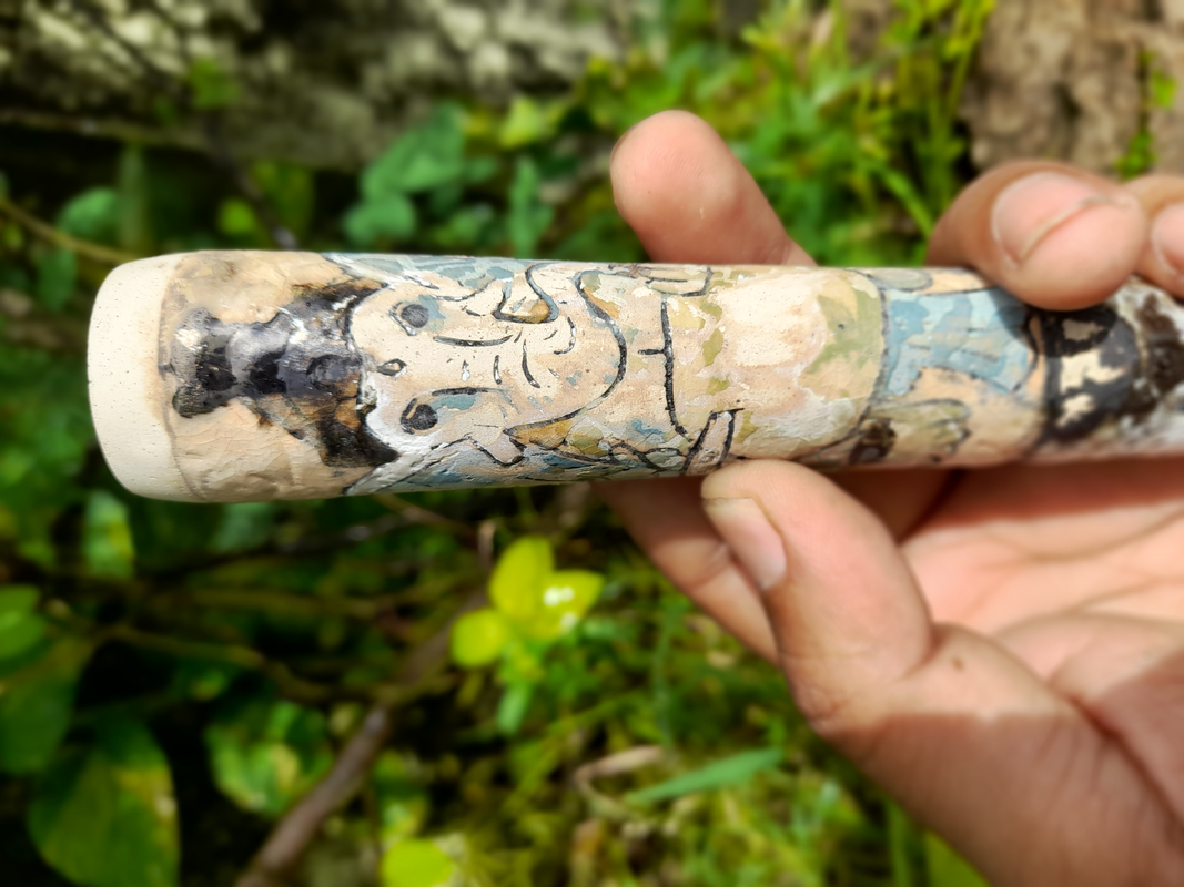 CERAMIC CHILLUM , GANESHA ENGRAVED.