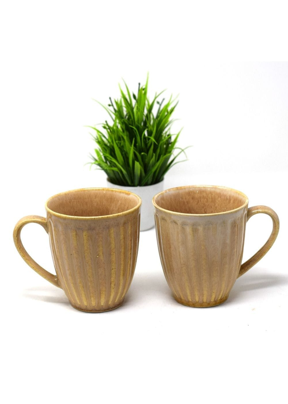 Wood Tone Grooved Mugs- Set of 2